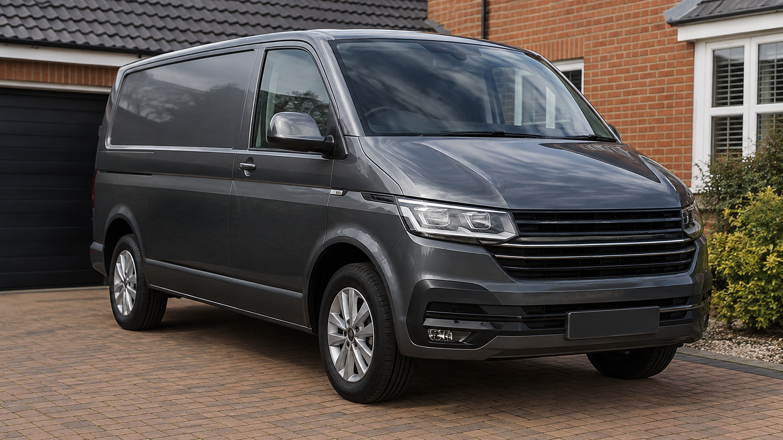 Illustrative photograph of a modern diesel van parked on a UK driveway in natural daylight.